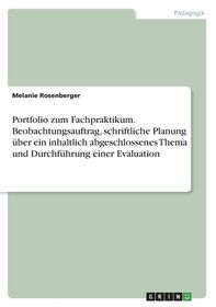 Portfolio Zum Fachpraktikum Beobachtungsauftrag Schriftliche Planung