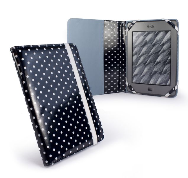 Tuff-Luv Polka Dots Case for Kindle Touch - Hot Navy