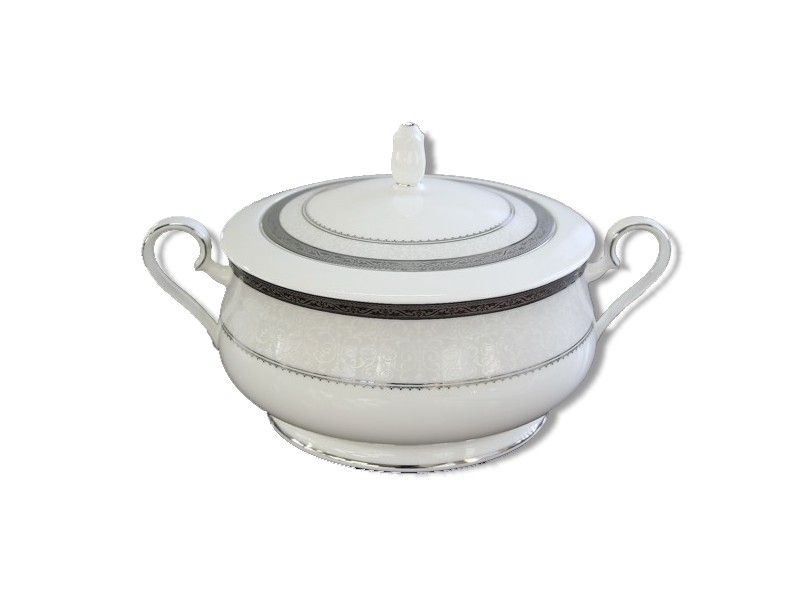 Noritake - Odessa Platinum Covered Vegetable Dish - White and Platinum - 26 x 26 x 12cm