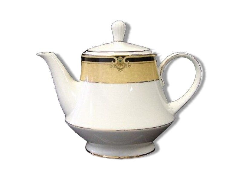 Noritake - Braidwood Coffee Server With Lid - White and Gold With Black Detail - 25 x 24 x 16cm