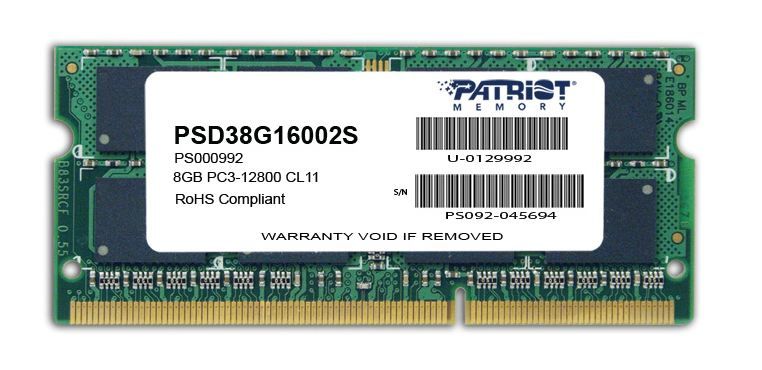 Patriot 8GB 1600MHz DDR3 Dual Rank SODIMM Notebook Memory
