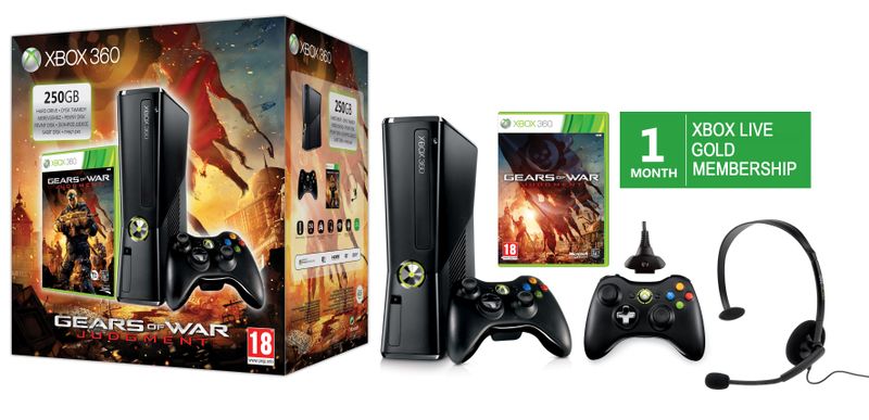Xbox 360 Console 250GB Gears of War Judgment + 2 x Wireless Controllers + Play &amp; Charge Kit (XBox 360)