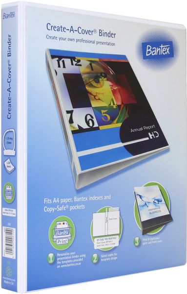 Bantex Create-A-Cover 2 D-Ring A4 25mm Ring Binder - White