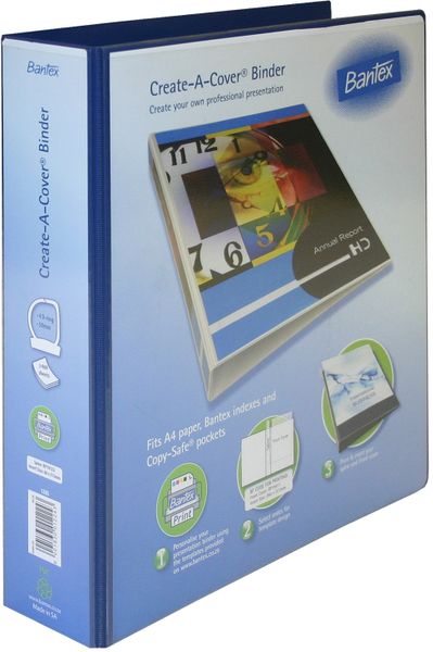 Bantex Create-A-Cover 4 D-Ring A4 50mm Ring Binder - Black