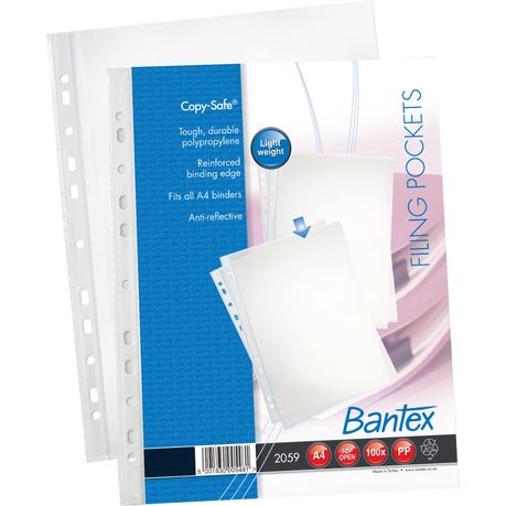 Bantex 'Copy-Safe' Multi-Punched A4 P.P Filing Pockets - 45micron