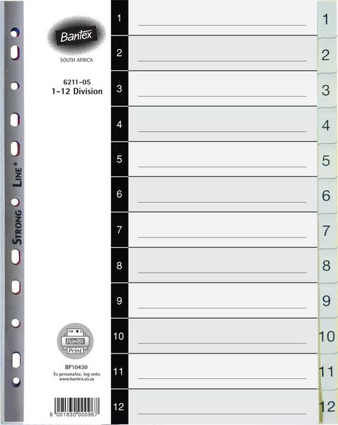 Bantex A4 12 (1-12) Division P.P File Dividers