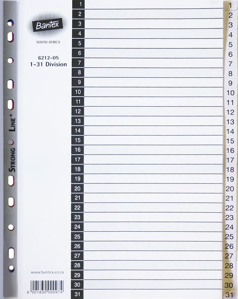 Bantex A4 31 (1-31) Division P.P File Dividers
