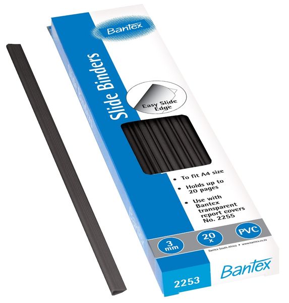 Bantex Slide Grips A4 3mm Spine - Black (20 Pack)