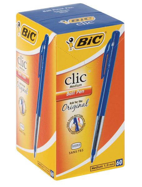 BIC Clic Medium Ballpoint Pens - Blue (Box of 60)