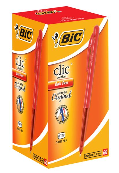 BIC Clic Medium Ballpoint Pens - Red (Box of 60)