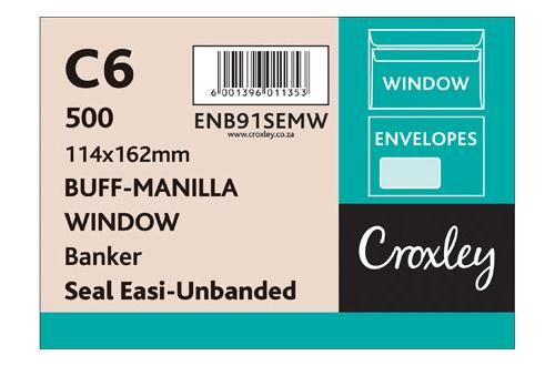 Croxley C6 Brown Window Seal Easi Unbanded (Savetime) Envelopes (Box of 500)