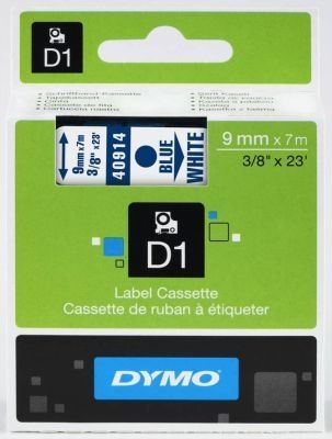Dymo D1 Standard 9mm x 7m Blue on White Label Cassette
