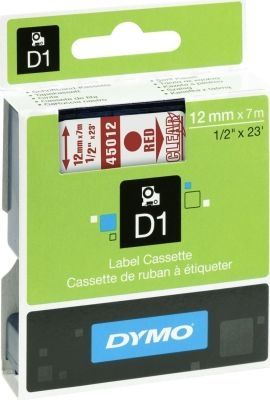 Dymo D1 Standard 12mm x 7m Red on Clear Label Cassette