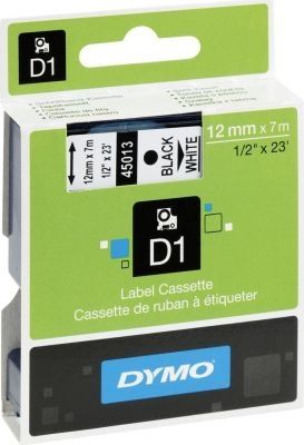 Dymo D1 Standard 12mm x 7m Black on White Label Cassette
