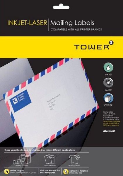 Tower W115 Mailing Inkjet-Laser Labels - Box of 1000 Sheets