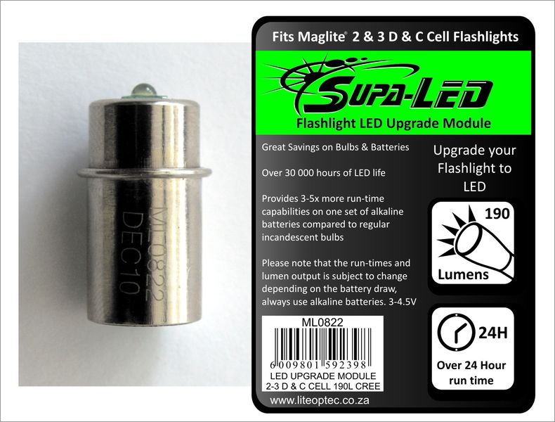 Maglite - 2 To 3 Cell LED Flashlight Upgrade Module - Silver