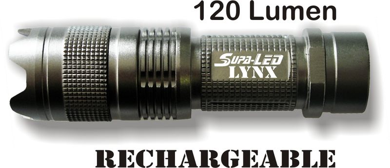 Lite Optec - Super LED Lynx Rechargeable 120 Lumens Flashlight - Black