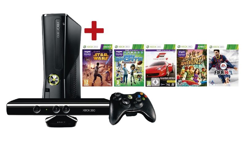 Xbox360 4GB Kinect Black Console + Fifa 14 + Forza 4 + Star Wars + Sports 2 + Adventures (Xbox 360)