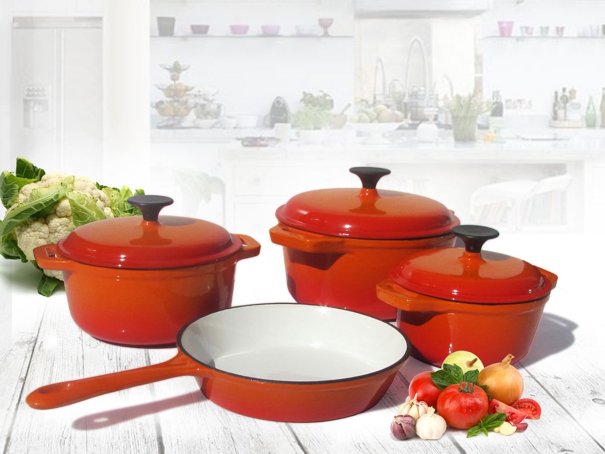 Fine Living Cast Iron 7Piece Cookware Set Orange Shop Today. Get