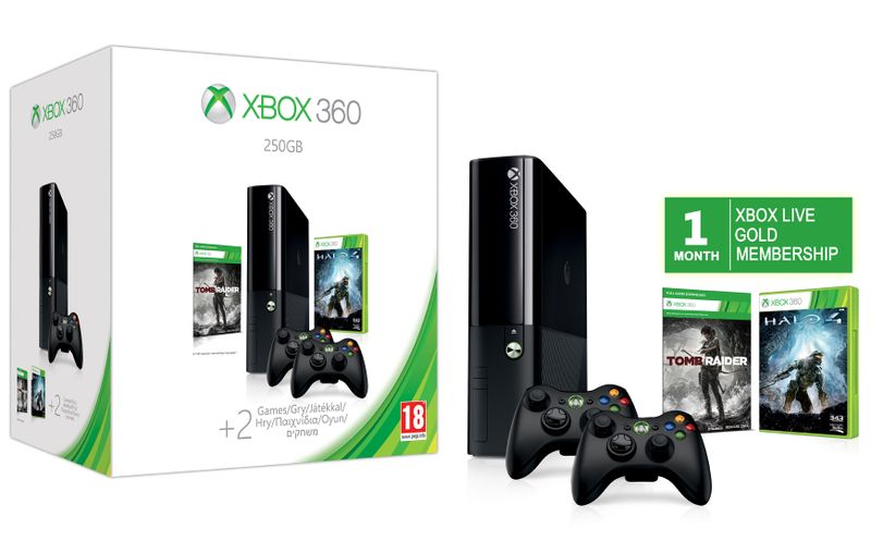 Xbox360 250gig Black Console 250GB + 2 x Controllers + (Tomb Raider DLC) + Halo 4 (Xbox360)