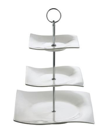Maxwell &amp; Williams - White With Stainless Steel Basics Motion Cake Stand - 3 Tier