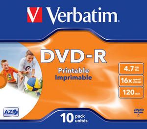 Verbatim - Printable DVD-R(16X) 4.7GB Jewel Case - 10 Pack | Shop
