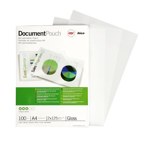 GBC Document Gloss Laminating Pouches - A4 150micron (100 Pack)