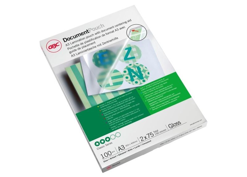 GBC Document Gloss Laminating Pouches - A3 150micron (100 Pack)