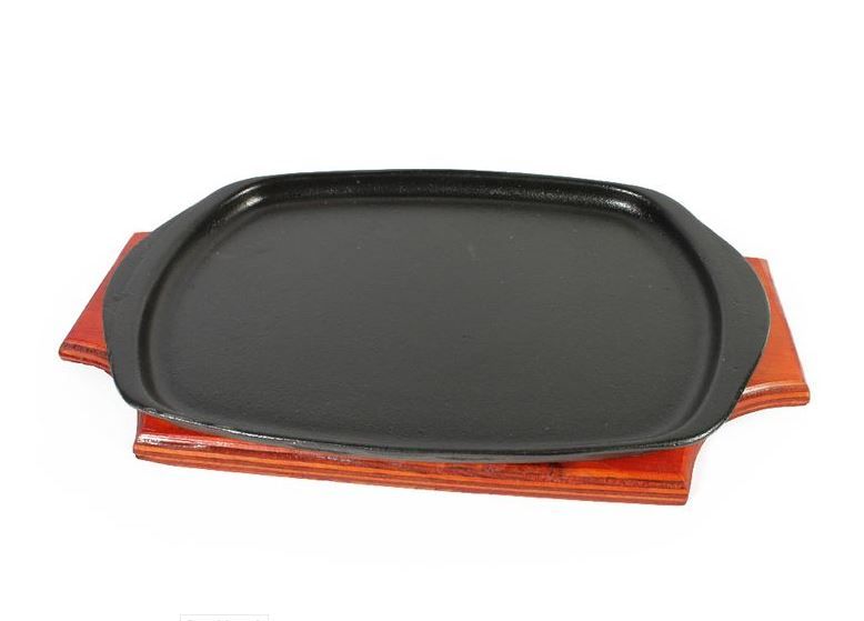 LK's - Steak Plate And Wooden Base - Vitreous Enamelled