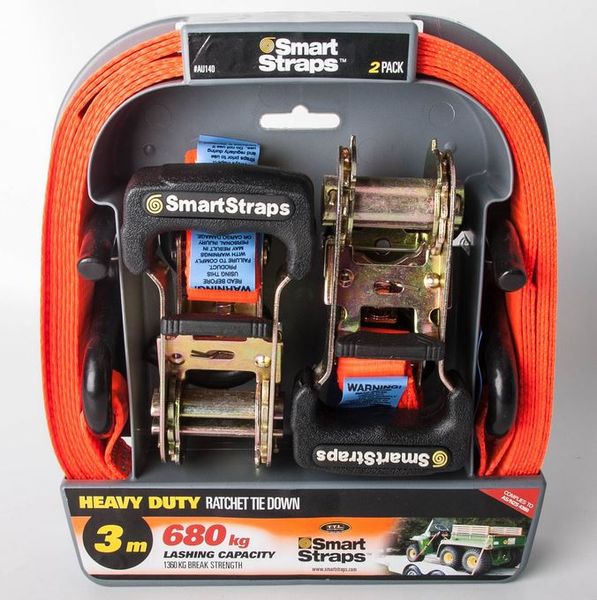 SmartStraps - 3m Retractable Ratchet Tie Downs - Orange - 2 Pack