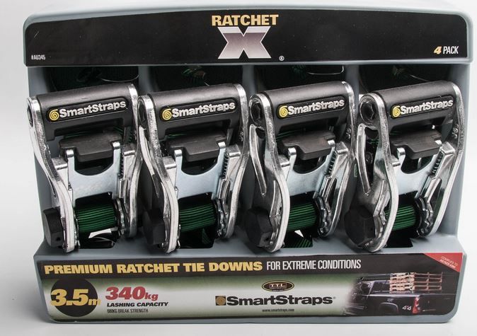 SmartStraps - 3.5m RatchetX Pad Tie Downs - Green - 4 Pack
