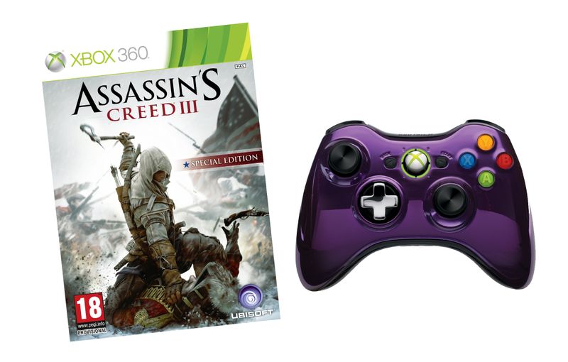 Official Xbox 360 Wireless Controller Chrome Purple + Assassins Creed 3 (Xbox 360)