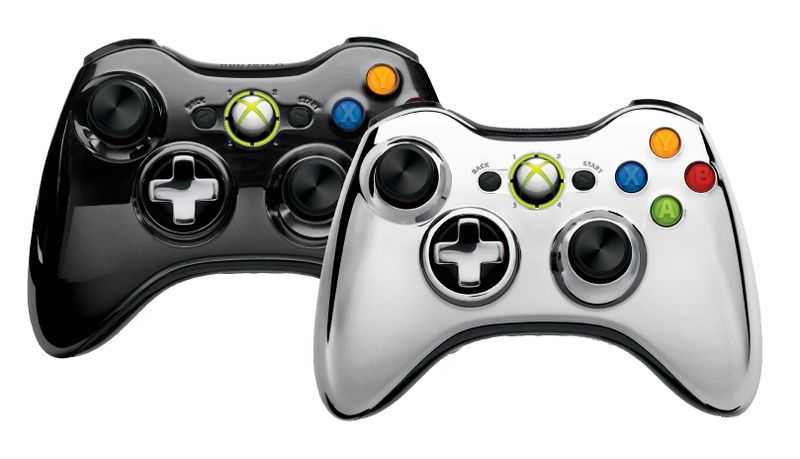 2 x Official Xbox 360 Wireless Controller Chrome Black + Controller Chrome Silver Bundle (Xbox 360)