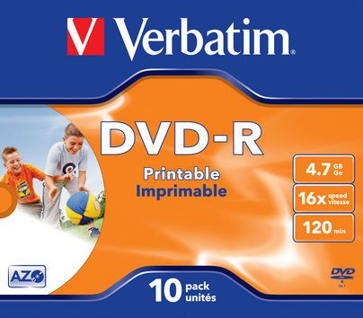 Verbatim - Printable DVD-R(16X) 4.7GB Jewel Case - 10 Pack | Shop