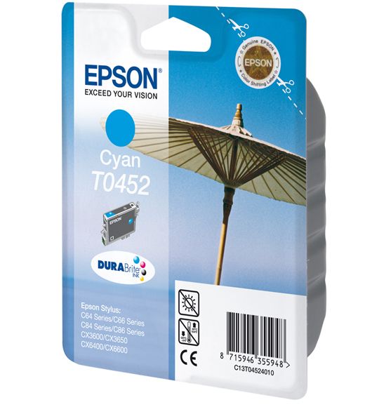EPSON - Ink - T0452 - Cyan - PARASOL - Stylus C64 / C65 / C66 / C84 / C86 / CX3600 / CX3650 / CX4600 / CX4700 / CX6400 / CX6600