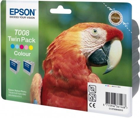 EPSON - Ink - T008 - Twinpack (2 x Colour) - PARROT - Stylus Photo 790 / 870 / 875DC / 890 / 895 / 895EX / 900 / 915 / 1270 / 1290