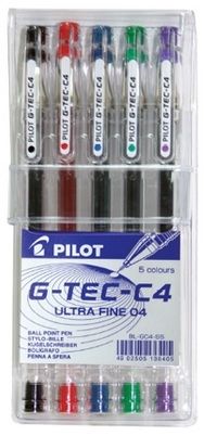 Pilot G-Tec-C4 Ultra Fine 04 Needle Tip Pens - Wallet of 5 Colours