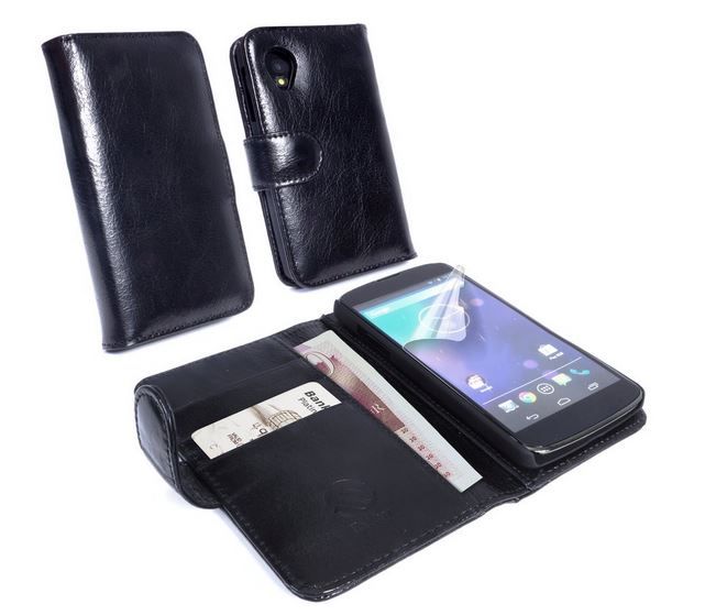 Tuff-Luv Vintage Genuine Leather Wallet Case Cover for LG Nexus 5 - Black