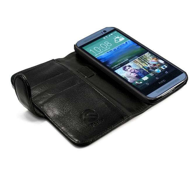 Tuff-Luv Vintage Leather Wallet-Style Case Cover for HTC One M8 - Black