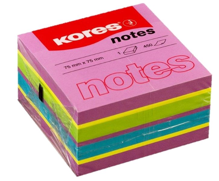 Kores Spring Notes Cubo, 75 x 75mm, 450 Sheets, Assorted Colours