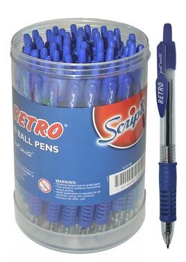 Scripto Retro Retractable Ballpoint Pen - Blue Ink Medium (Tub of 50)