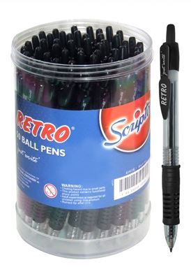 Scripto Retro Retractable Ballpoint Pen - Black Ink Medium (Tub of 50)