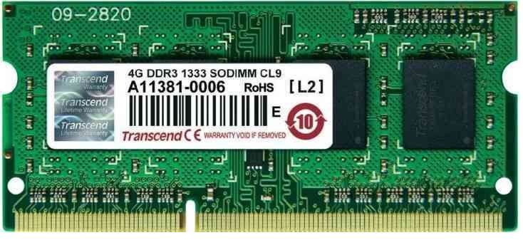 Transcend DDR3-1333 Notebook So-Dimm CL9 - 4GB