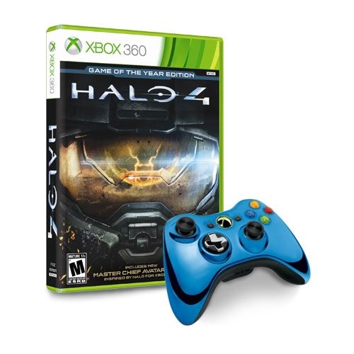 Official Xbox 360 Wireless Blue Chrome Controller + Halo 4 Game (Xbox 360)