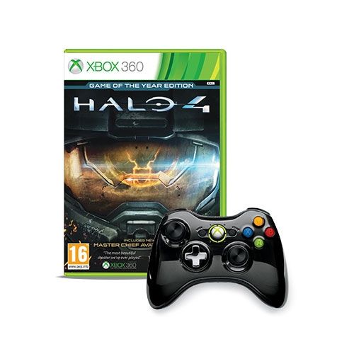 Official Xbox 360 Wireless Black Chrome Controller + Halo 4 GOTY Game (Xbox 360)