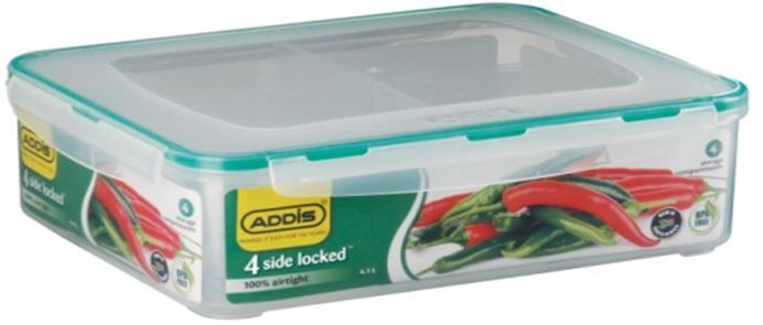 Addis - Rectangle 4 Sided Clip Lock Saver With Divisions - 4.1 Litre