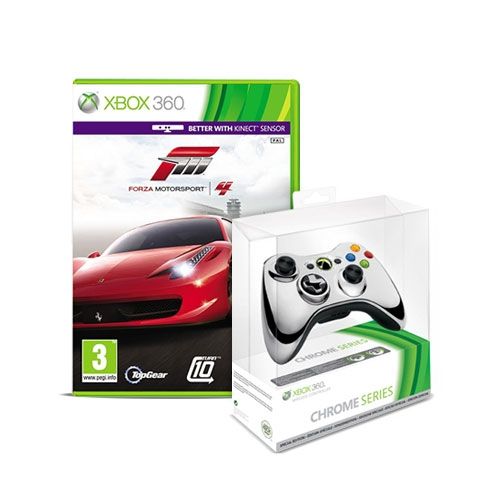 Official Xbox 360 Wireless Silver Chrome Controller + Forza 4 Game (Xbox 360)