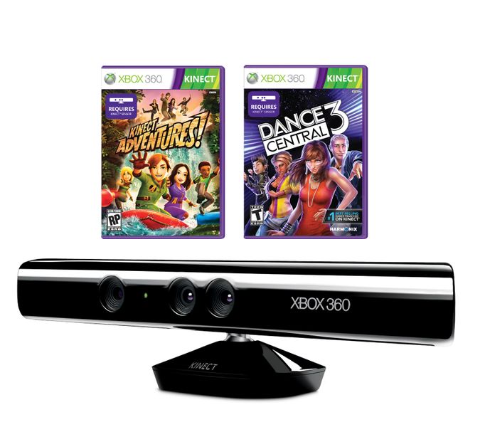 Kinect Sensor + Kinect Adventures + Dance Central 3 (Xbox 360)