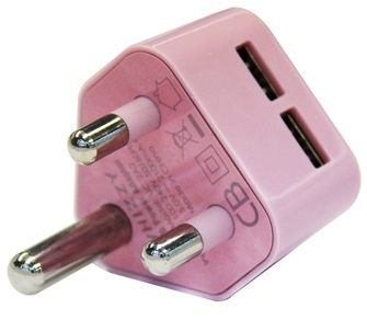 Whizzy Double 3-Pin USB SA Wall Charger 2.1 Amp - Pink