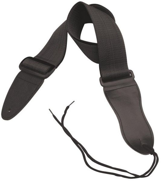On Stage GSA10BK 2" Polypropylene Guitar Strap with Leather Ends - Black